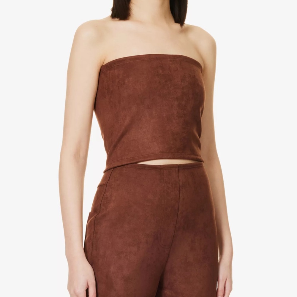 leset gaia cropped faux-suede bandeau tube top in choco brown - Picture 2 of 13